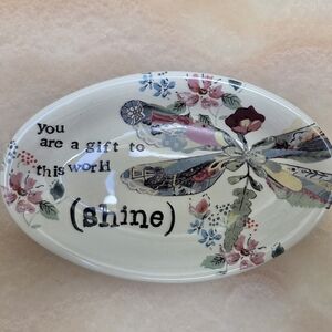 Artisan Floral Dragonfly Trinket Dish in White, Pink, Blue, Green